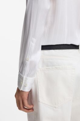 Slim-fit business shirt in soft garment-washed fabric, White
