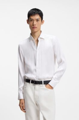 Slim-fit business shirt in soft garment-washed fabric, White