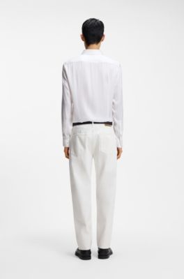 Slim-fit business shirt in soft garment-washed fabric, White