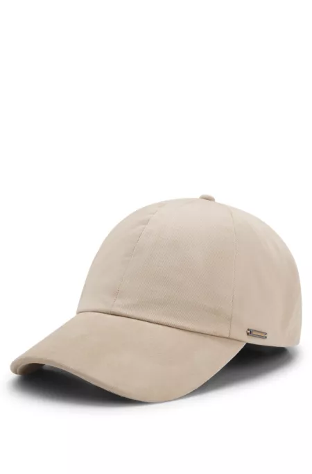 Cotton-gabardine cap with suede visor