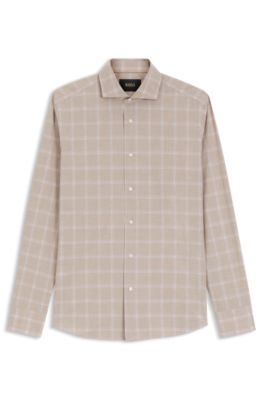 Slim-fit shirt in checked Italian-made cotton, Light Beige