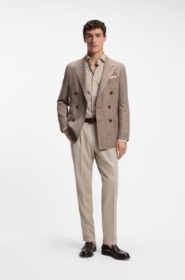 Slim-fit shirt in checked Italian-made cotton, Light Beige