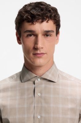 Slim-fit shirt in checked Italian-made cotton, Light Beige