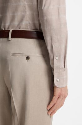 Slim-fit shirt in checked Italian-made cotton, Light Beige