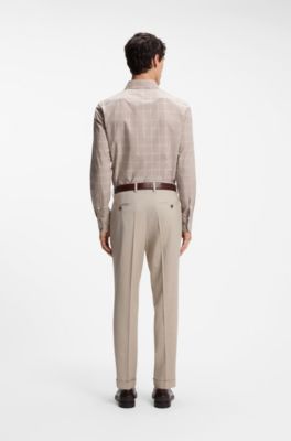 Slim-fit shirt in checked Italian-made cotton, Light Beige