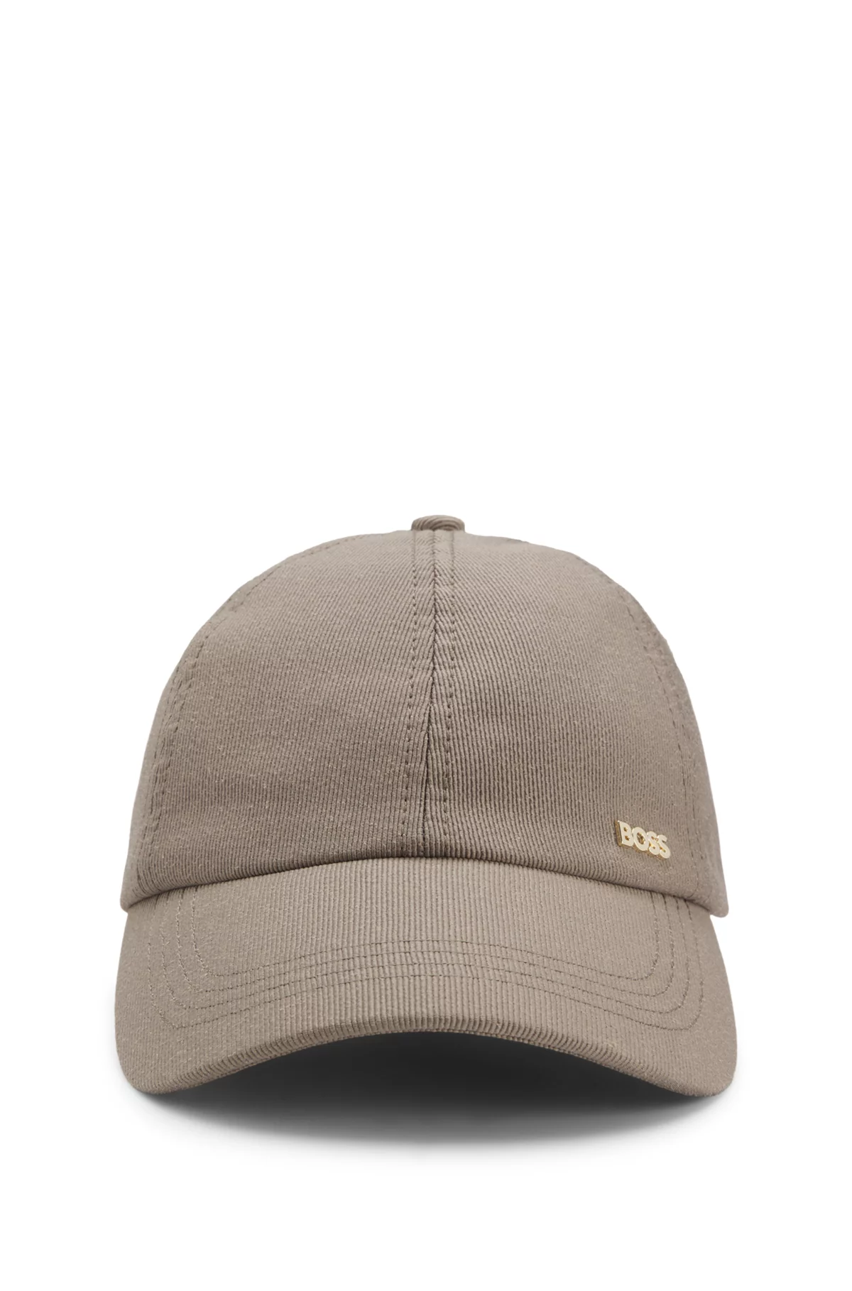 Casquette en velours côtelé en coton mélangé à logo en métal, Marron