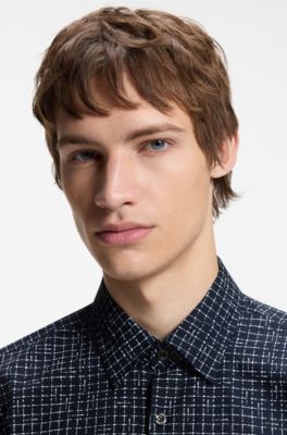 Slim-fit cotton shirt, Dark Blue