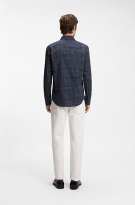 Slim-fit cotton shirt, Dark Blue