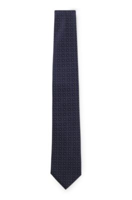Patterned tie in Italian-made silk, Dark Blue