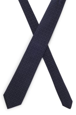 Cravate &agrave; motif en soie italienne, Bleu fonc&eacute;