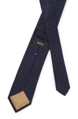 Patterned tie in Italian-made silk, Dark Blue