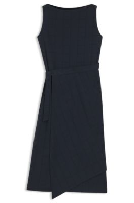Slim-fit checked jersey dress with belt, Dark Blue