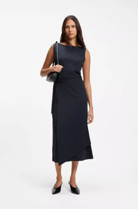 Slim-fit checked jersey dress with belt