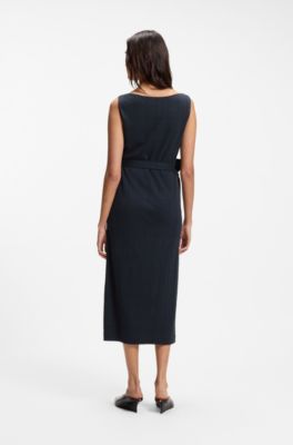 Slim-fit checked jersey dress with belt, Dark Blue
