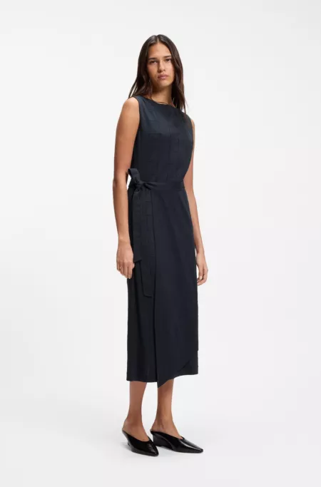 Slim-fit checked jersey dress with belt