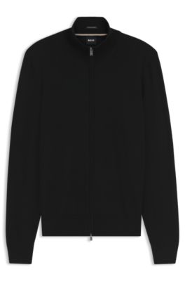 Zip-up sweater in merino wool, Black