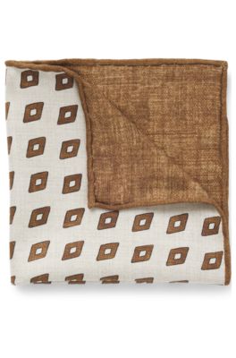 Printed pocket square in silk, Brown