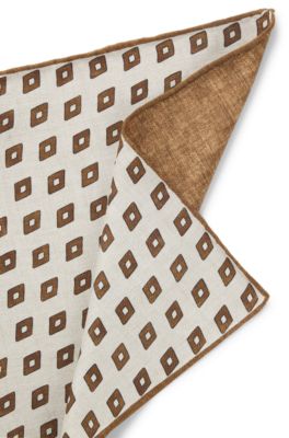 Printed pocket square in silk, Brown