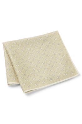 Pa&ntilde;uelo de bolsillo estampado en seda, Beige claro