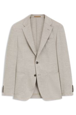 Slim-fit blazer in virgin wool and cotton, Light Beige