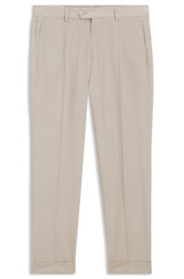 Pantalones tapered fit de lana virgen y seda, Beige claro