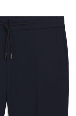 Slim-fit pants in virgin wool and silk, Dark Blue