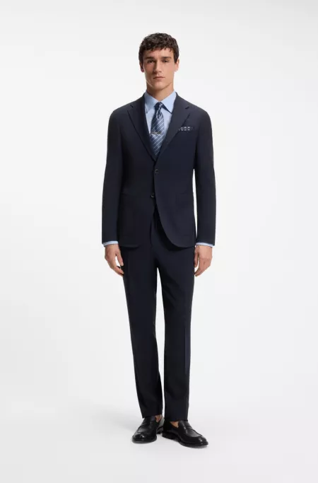 Slim-fit pants in virgin wool and silk