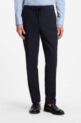 Pantalones slim fit de lana virgen y seda, Azul oscuro