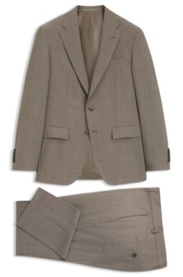 Two-piece slim-fit suit in virgin wool, Brown