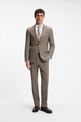 Two-piece slim-fit suit in virgin wool, Brown