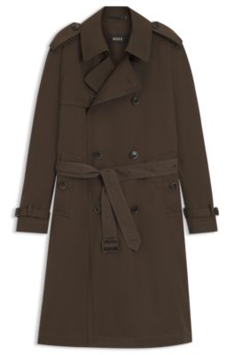Double-breasted trench coat in cotton and silk, Brown