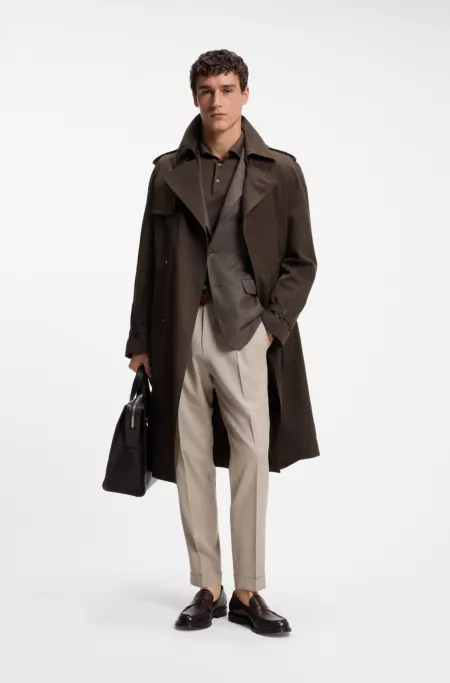 Double-breasted trench coat in cotton and silk