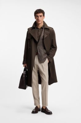 Double-breasted trench coat in cotton and silk, Brown