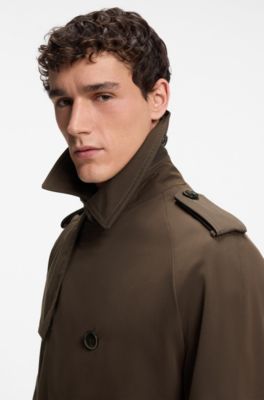 Double-breasted trench coat in cotton and silk, Brown