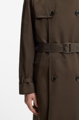 Double-breasted trench coat in cotton and silk, Brown