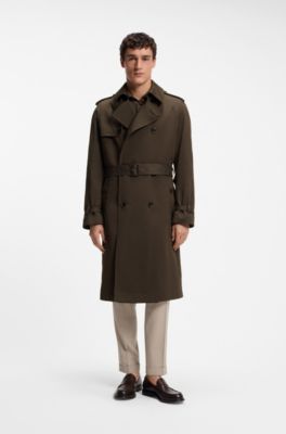 Double-breasted trench coat in cotton and silk, Brown