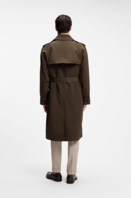 Double-breasted trench coat in cotton and silk, Brown
