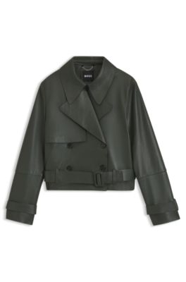 Leather jacket with trench-inspired design, Dark Green