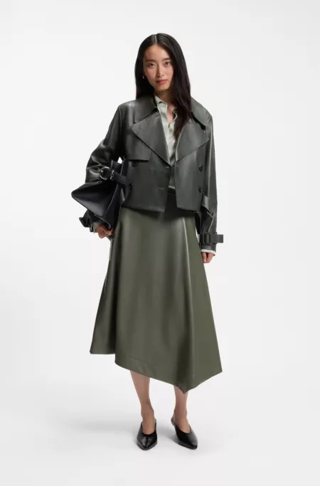 Leather jacket with trench-inspired design