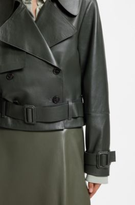 Leather jacket with trench-inspired design, Dark Green