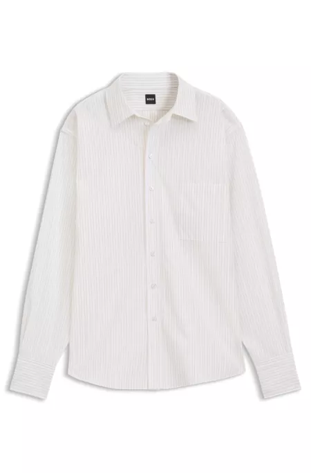 Relaxed-fit blouse in striped cotton poplin