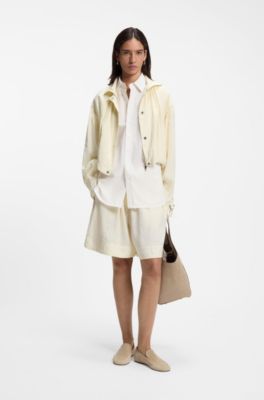Relaxed-fit blouse in striped cotton poplin, Light Beige