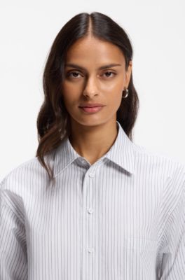 Relaxed-fit blouse in striped cotton poplin, Light Purple