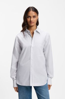Relaxed-fit blouse in striped cotton poplin, Light Purple
