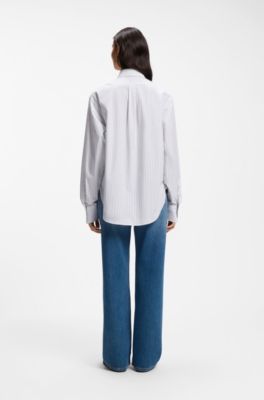 Relaxed-fit blouse in striped cotton poplin, Light Purple