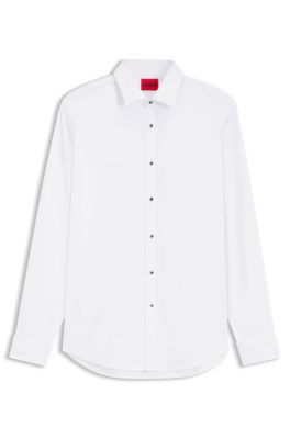 Camisa slim fit en popel&iacute;n de algod&oacute;n con estructura, Blanco