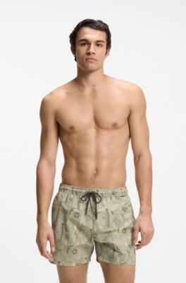 Swim shorts with all-over print, Khaki