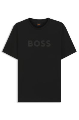 Camiseta regular fit de algod&oacute;n con logo moderno, Negro