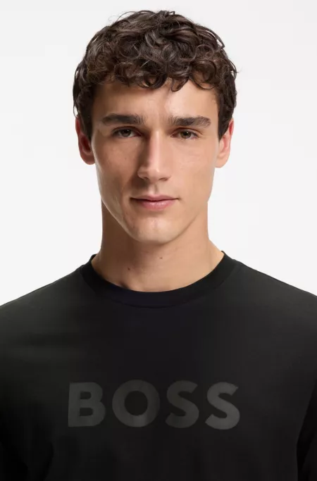 Regular-fit cotton T-shirt with modern logo