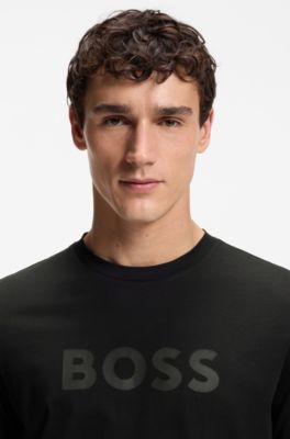 Camiseta regular fit de algod&oacute;n con logo moderno, Negro